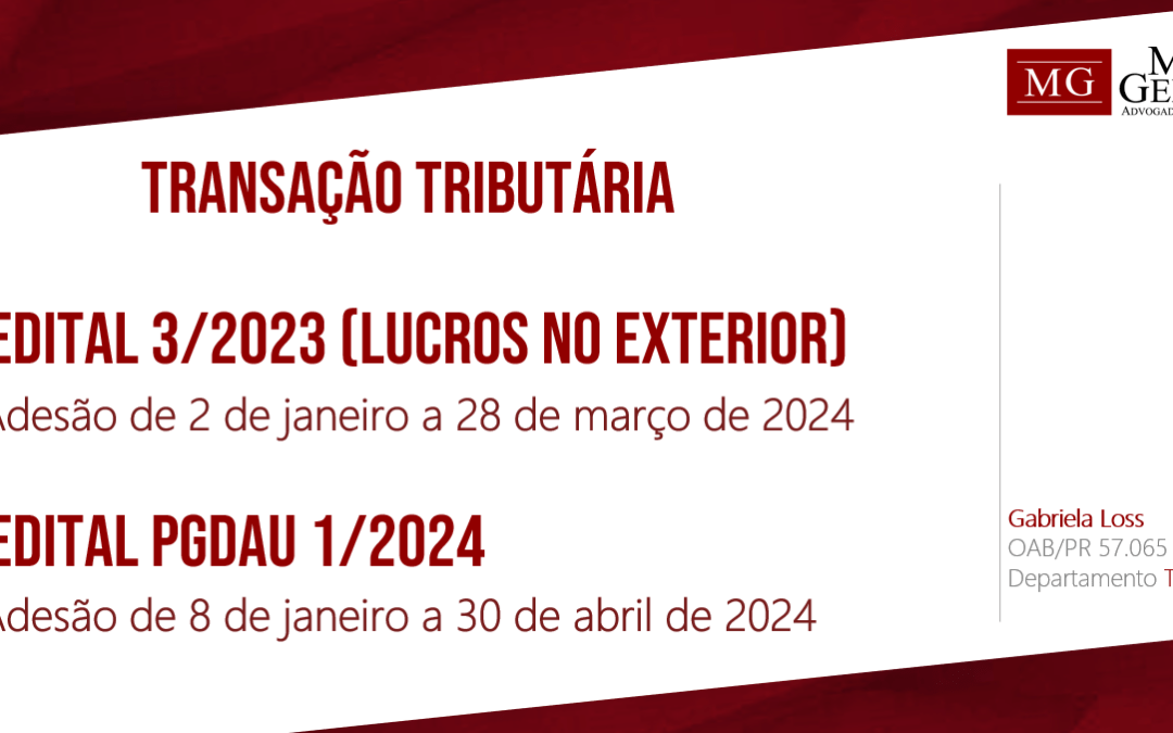 TRANSAÇÃO TRIBUTÁRIA – EDITAL 3/2023 – LUCROS NO EXTERIOR